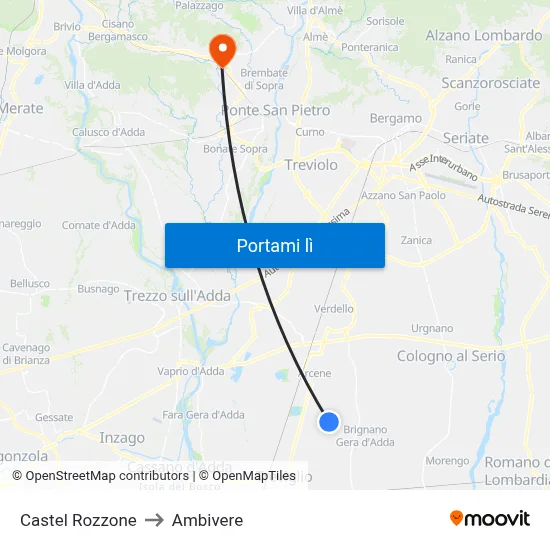 Castel Rozzone to Ambivere map