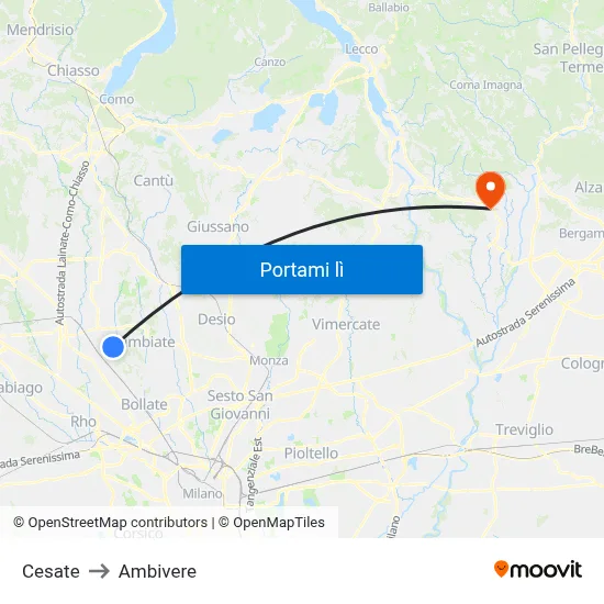 Cesate to Ambivere map