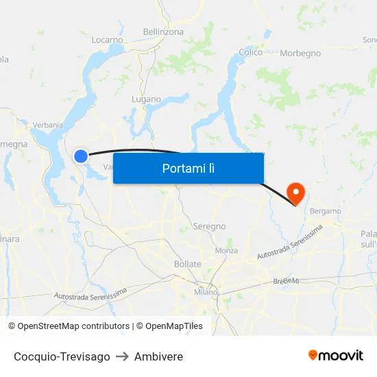 Cocquio-Trevisago to Ambivere map