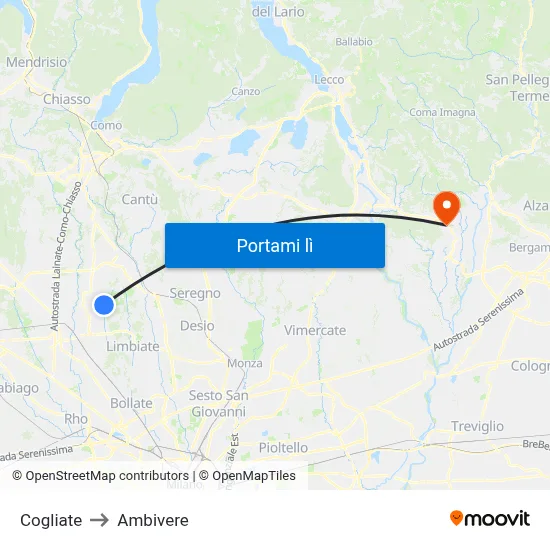 Cogliate to Ambivere map