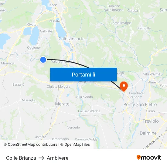 Colle Brianza to Ambivere map