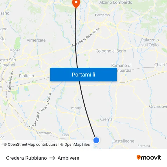 Credera Rubbiano to Ambivere map