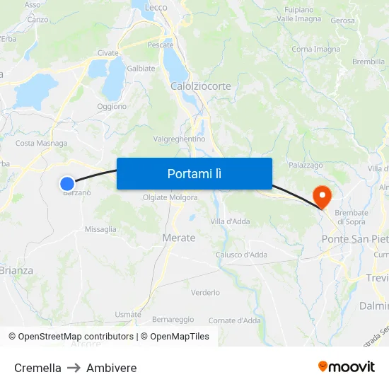 Cremella to Ambivere map