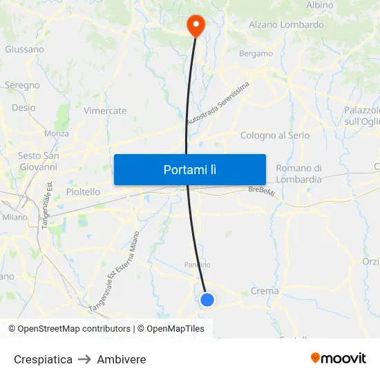 Crespiatica to Ambivere map
