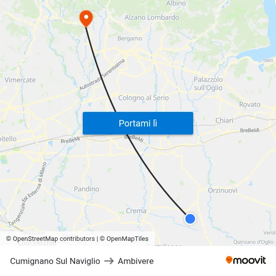 Cumignano Sul Naviglio to Ambivere map