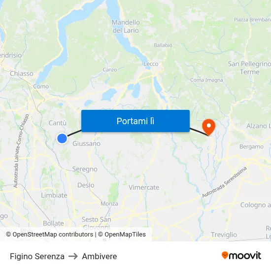 Figino Serenza to Ambivere map