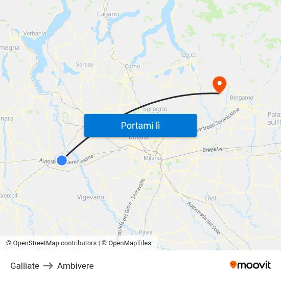 Galliate to Ambivere map