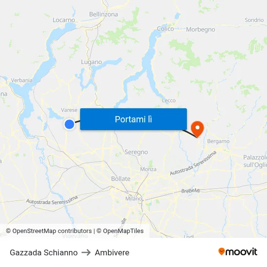 Gazzada Schianno to Ambivere map