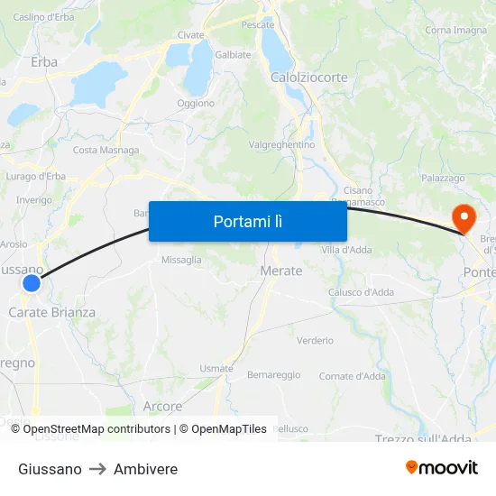 Giussano to Ambivere map