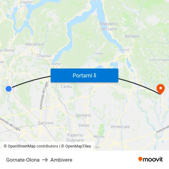 Gornate-Olona to Ambivere map