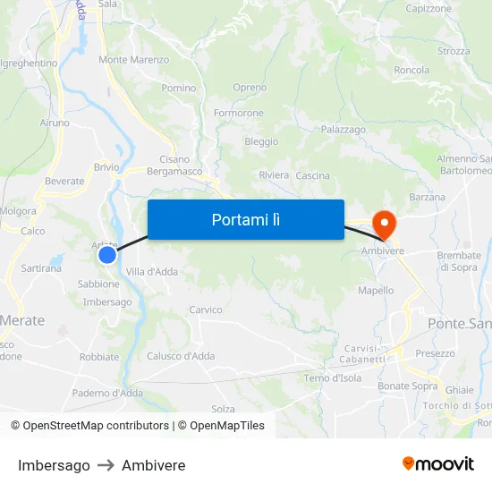 Imbersago to Ambivere map