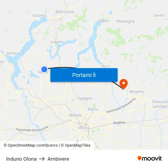 Induno Olona to Ambivere map