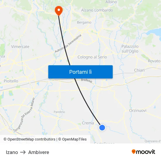 Izano to Ambivere map