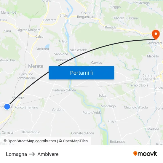 Lomagna to Ambivere map