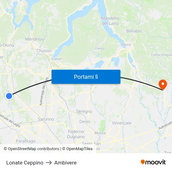 Lonate Ceppino to Ambivere map