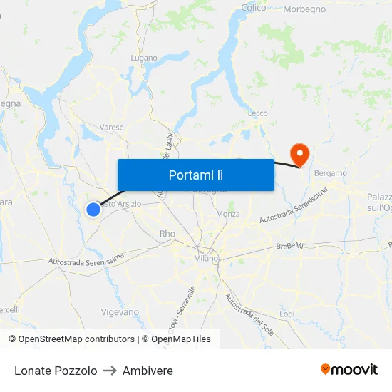 Lonate Pozzolo to Ambivere map