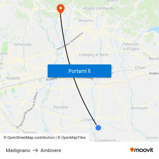 Madignano to Ambivere map