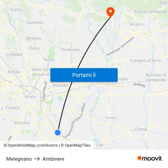 Melegnano to Ambivere map