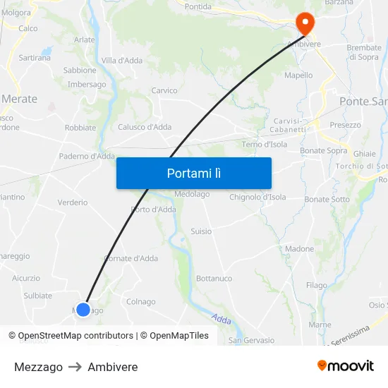 Mezzago to Ambivere map