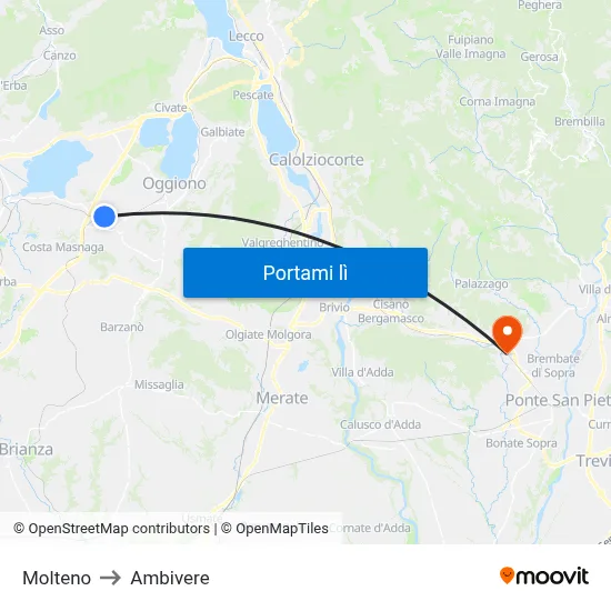 Molteno to Ambivere map
