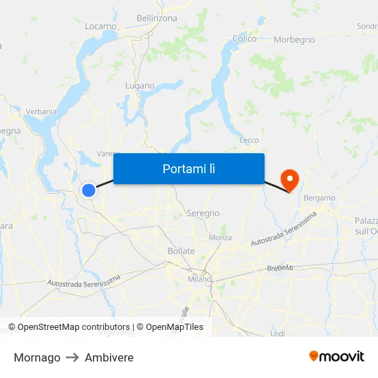 Mornago to Ambivere map