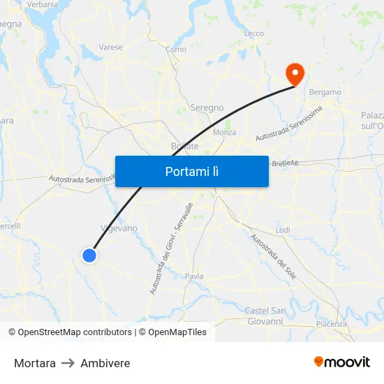 Mortara to Ambivere map