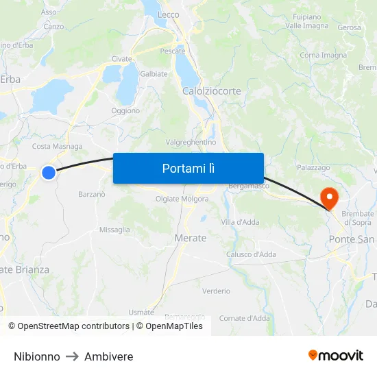 Nibionno to Ambivere map