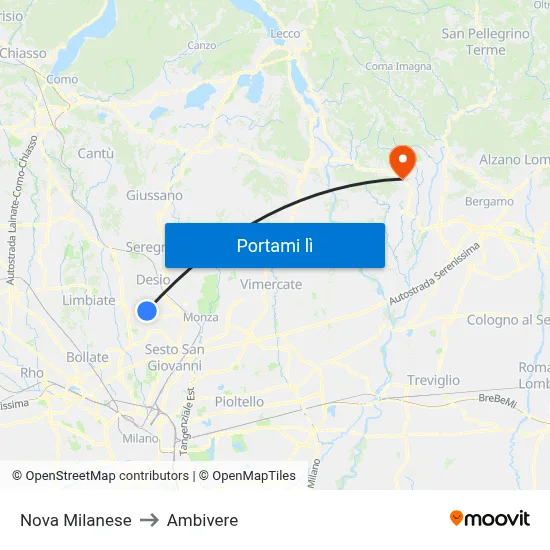 Nova Milanese to Ambivere map