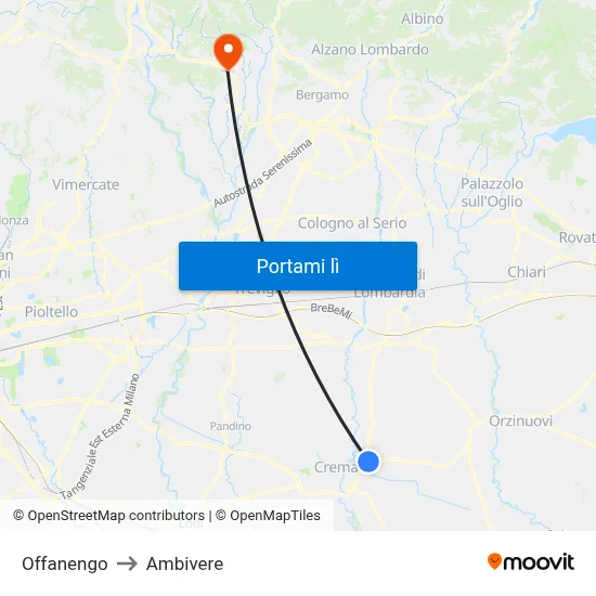 Offanengo to Ambivere map