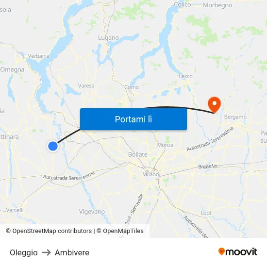 Oleggio to Ambivere map