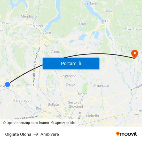 Olgiate Olona to Ambivere map