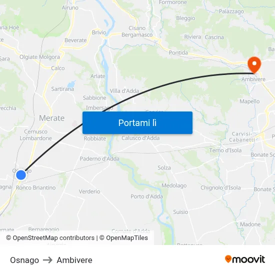 Osnago to Ambivere map