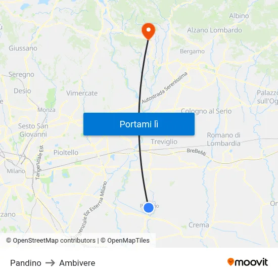 Pandino to Ambivere map