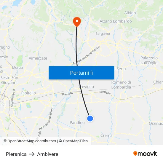 Pieranica to Ambivere map