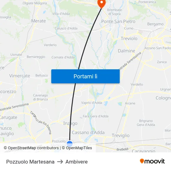 Pozzuolo Martesana to Ambivere map