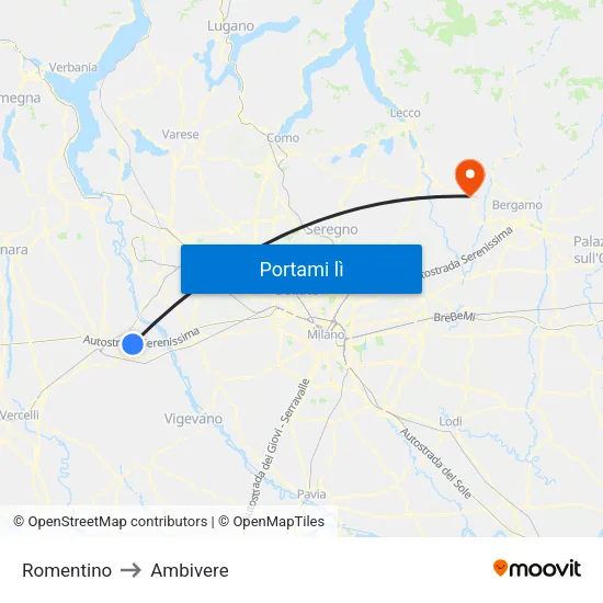 Romentino to Ambivere map