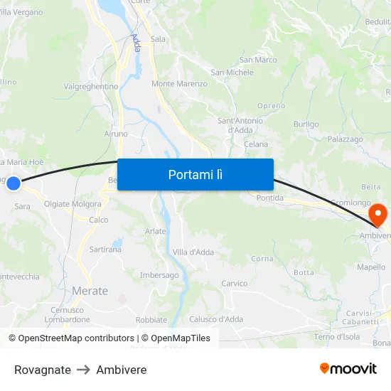 Rovagnate to Ambivere map