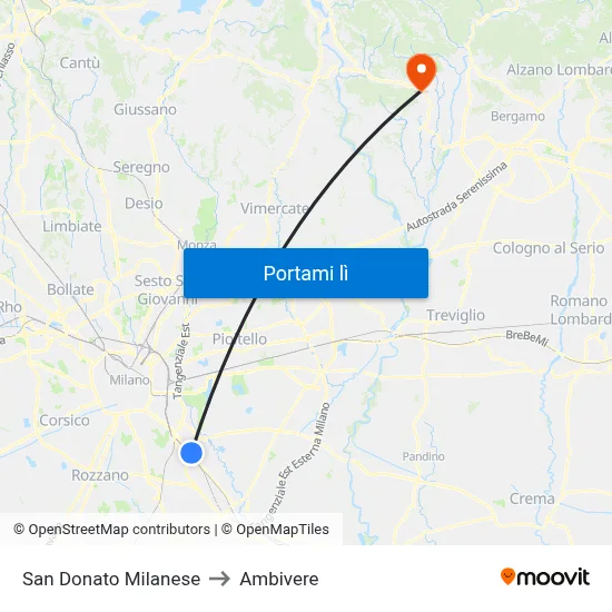 San Donato Milanese to Ambivere map
