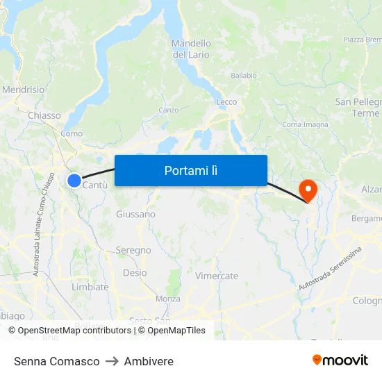 Senna Comasco to Ambivere map