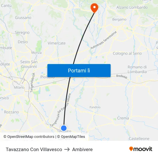 Tavazzano Con Villavesco to Ambivere map