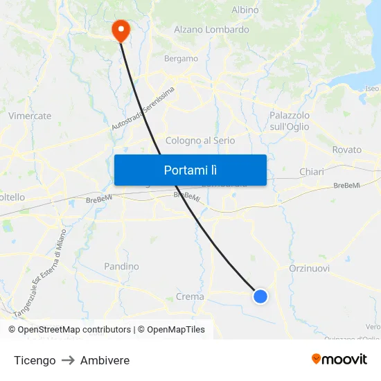 Ticengo to Ambivere map