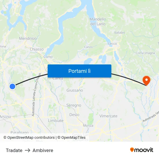 Tradate to Ambivere map