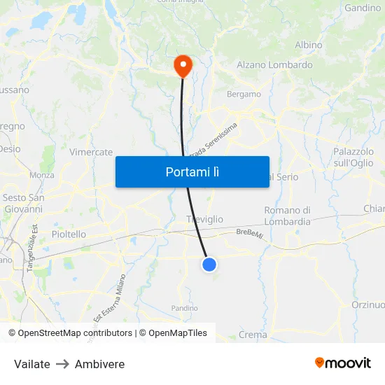 Vailate to Ambivere map