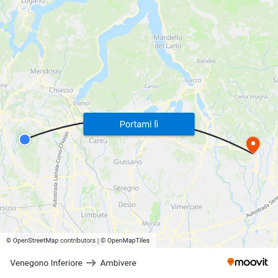 Venegono Inferiore to Ambivere map