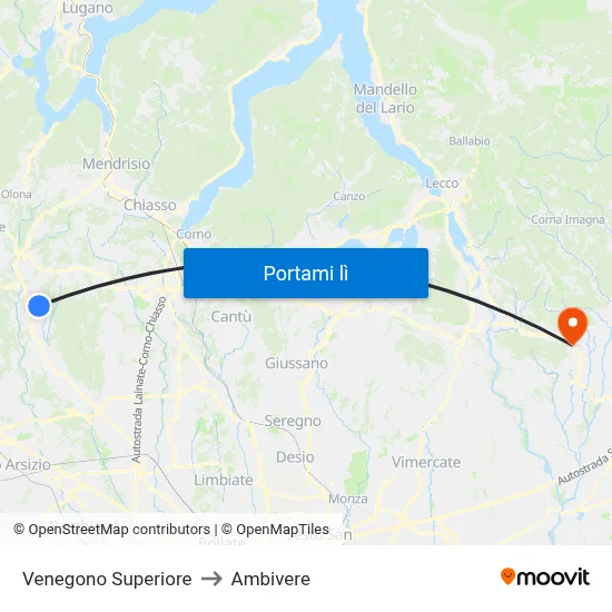 Venegono Superiore to Ambivere map