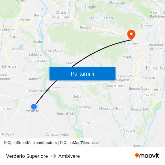Verderio Superiore to Ambivere map