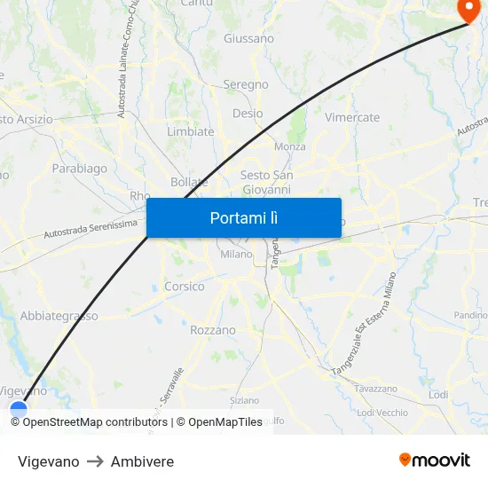 Vigevano to Ambivere map