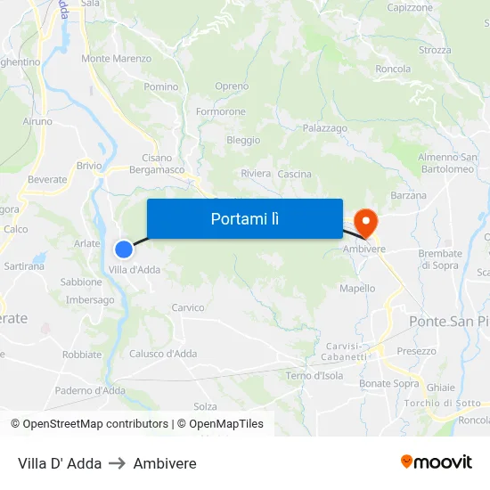 Villa D' Adda to Ambivere map