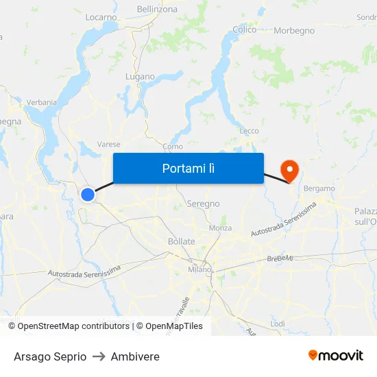 Arsago Seprio to Ambivere map