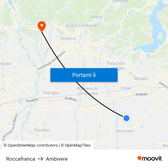 Roccafranca to Ambivere map